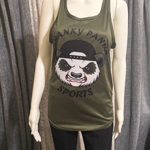 Cranky Panda Olive Green Athletic Racer Back Tank Top With Side Ruching